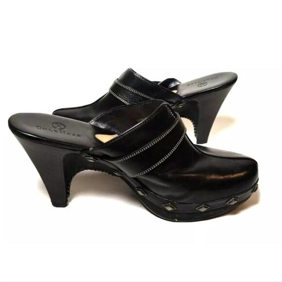 Cole Haan Black Leather Stud Slip On Wedge Clogs Mules Women's SIZE 7.5 B - Picture 9 of 13